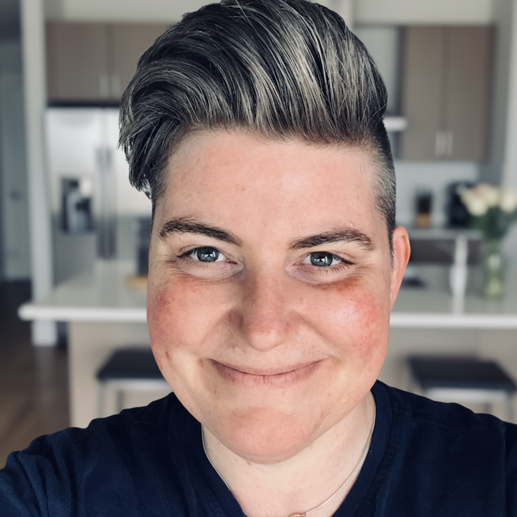 A photo of Alena, the instructor at Pixel & Whisk, smiling in a kitchen.