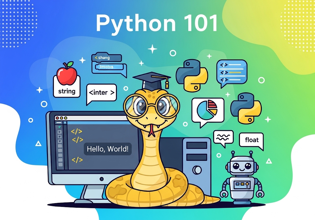 Colorful, stylized Python programming language logo