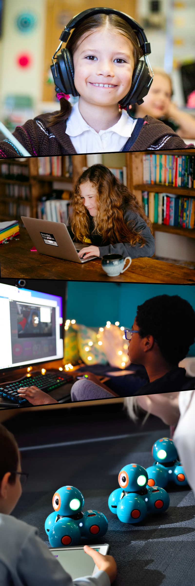 A collage of students engaged in technology projects.